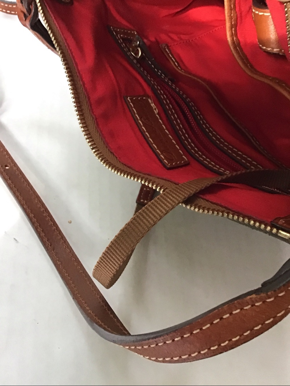 Dooney & Bourke Green Pebble Leather Crossbody with Brown Trim - Picture 7 of 14